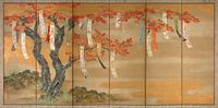 Blühende Kirsche und Herbstahorn mit Gedichtzetteln, Tosa Mitsuoki von Meisterhafte Meister Miniaturansicht