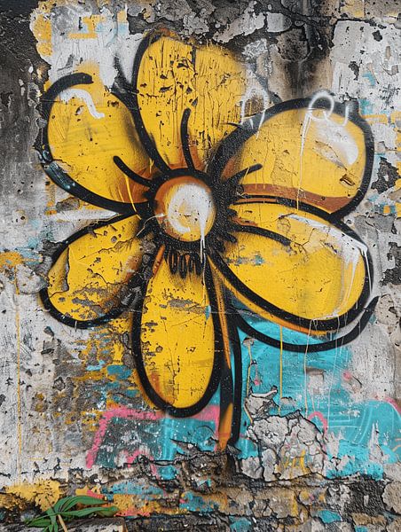 Mauer Graffiti gelbe Blume Verfall Geschichte Vergangenheit von gm_designs