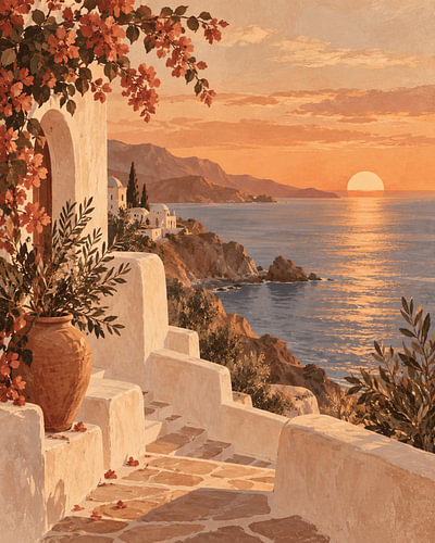 Coucher de soleil méditerranéen au bord de la mer