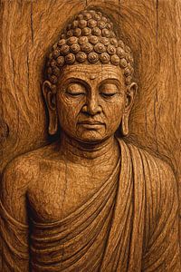 Relief en bois de Bouddha méditant (AI) (sculpture, spiritualité, zen, bouddhisme)