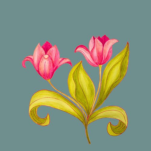 Ornement tulipe poétique - Bleu sarcelle délavé