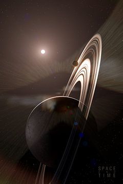 Ruimte en tijd - fantasie planeet met ringen van Jörg Hausmann