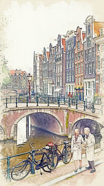 Retro Netherlands City Life Watercolor Vintage Street Art