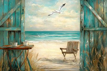 Deur met uitzicht op het strand van Poster Art Shop
