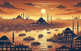 Vintage Turkey, Istanbul Bosphorus Poster by Chromatic Fusion Studio