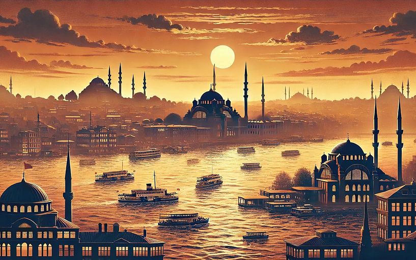 Vintage Turkije, Istanbul Bosporus Poster van Chromatic Fusion Studio