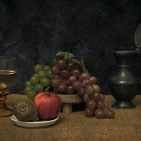 Stilleven met druiven, fruit en wijn van René Ouderling