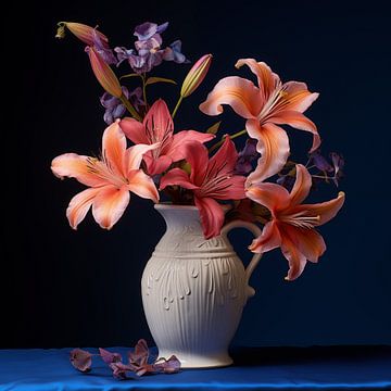 Vaas met bloemen donkerblauw van TheXclusive Art