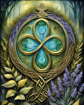 Symbole celtique avec lavande et sauge sur Betty Maria Digital Art