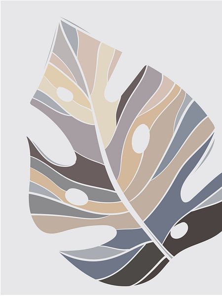 Stilistische blad, Monstera (Gatenplant): zand, bruin en grijstinten van Color Square