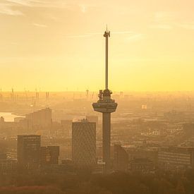 De schitterende zonsondergang met de Euromast en de haven van Rotterdam by Night van MS Fotografie | Marc van der Stelt