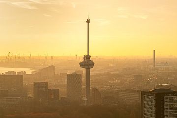 De schitterende zonsondergang met de Euromast en de haven van Rotterdam by Night van MS Fotografie | Marc van der Stelt