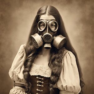 Femme avec masque à gaz Vi