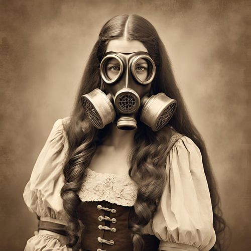 Vrouw met gasmasker Vi