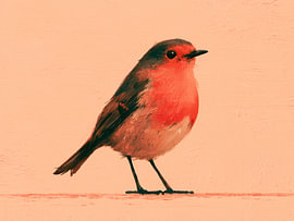 Roodborstje in warme tinten – Moderne vogelkunst van Thea