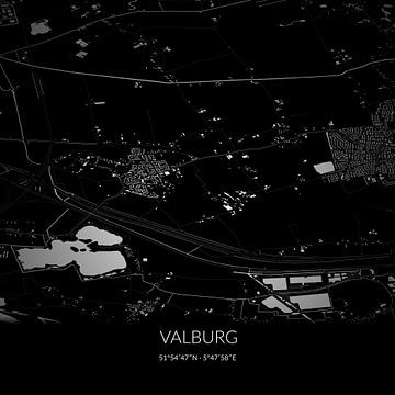 Zwart-witte landkaart van Valburg, Gelderland. van Rezona