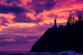 Lighthouse at sunset by Poster Art Shop