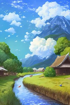 Village with a peaceful river flow by Grimmer Baby