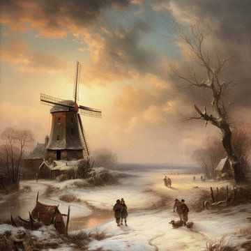 Niederländische Winterlandschaft mit Windmühle von Preet Lambon