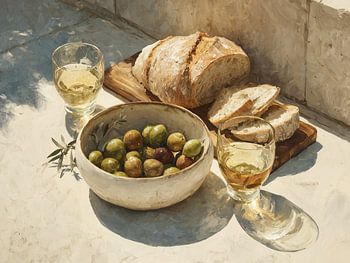 Bread, wine &, olives