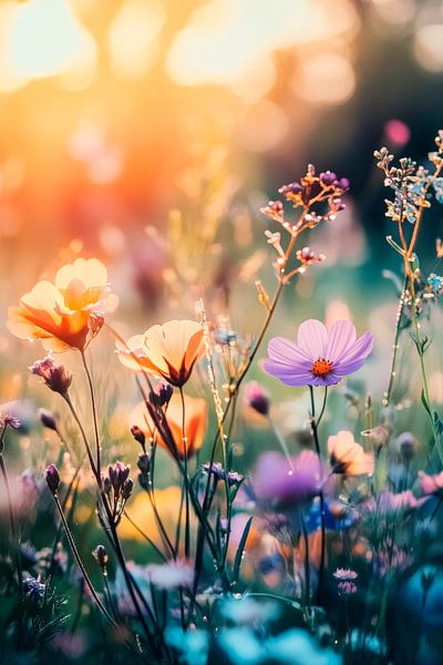 Colourful flower meadow in the sunlight by Poster Art Shop