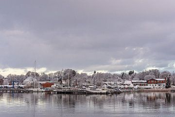 Uitzicht vanuit de stadshaven over de Warnow naar Gehlsdorf in het Hanzeverbond