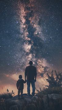 Man en kind naar het hemelbed kijken