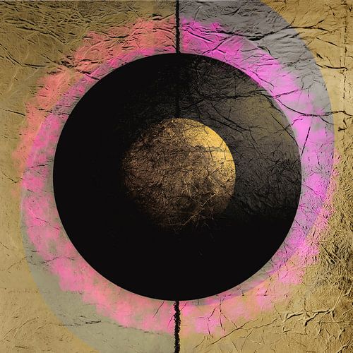 Modern Abstract in goud, roze en zwart. Neon kunst.