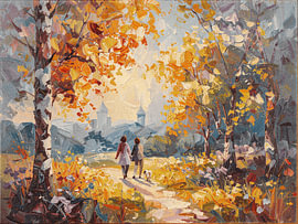 Waldspaziergang im Herbst mit dem Hund. von STUDIO ARTSY