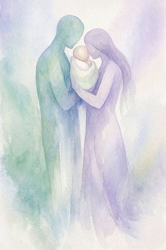 Intieme verbondenheid tussen ouders en kind (AI) (pasgeboren, kind, vader, moeder, spiritualiteit, liefde, familie, geboorte)