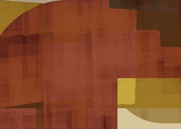 Formes abstraites modernes en brun chocolat, brun foncé et jaune sur Dina Dankers