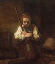 Mädchen mit Besen, Rembrandt und Carel Fabritius von Rembrandt van Rijn Miniaturansicht
