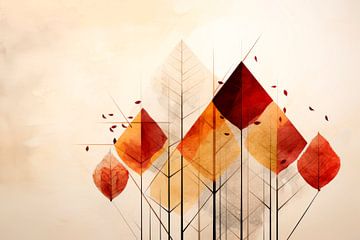 Geometrische kunst AUTUMN rode bladeren van Melanie Viola