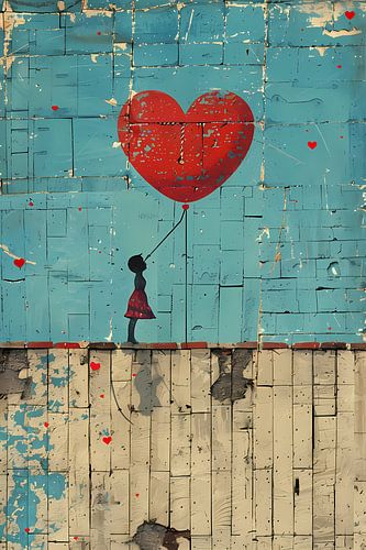 Meisje Laat Rode Hartvormige Ballon Los