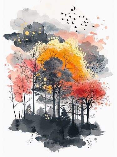 aquarel herfstbomen