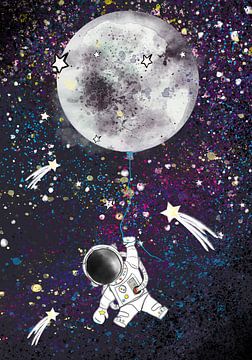 Astronaut with stars and moon by Debbie van Eck