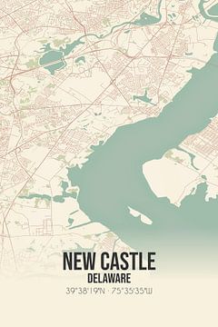 Vintage landkaart van New Castle (Delaware), USA. van MijnStadsPoster