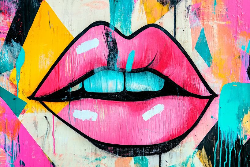 Pop art lips in vibrant colours by Poster Art Shop