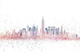 Minimalist artwork: New York skyline with pastel paint explosion by Thea