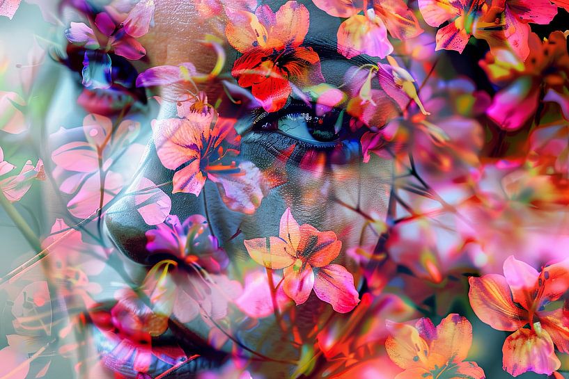 portrait fantaisiste d'une femme avec des fleurs par Egon Zitter