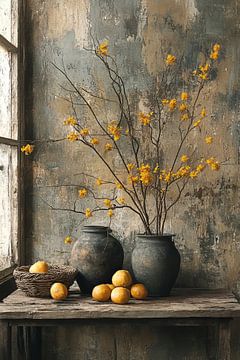 Rustiek Bloemen Stilleven | Earthy Vessel Secret van Kunst Kriebels