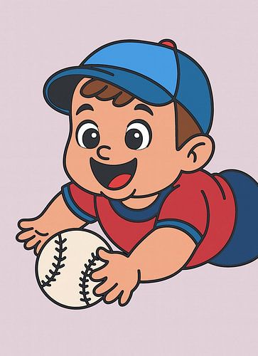 Crawling toddler with baseball