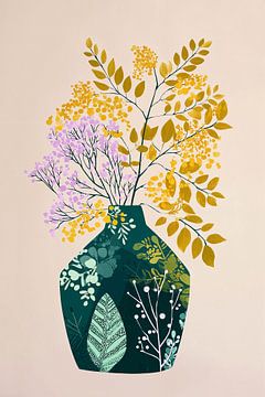 Wilde bloemen in groen Keramiek no.4