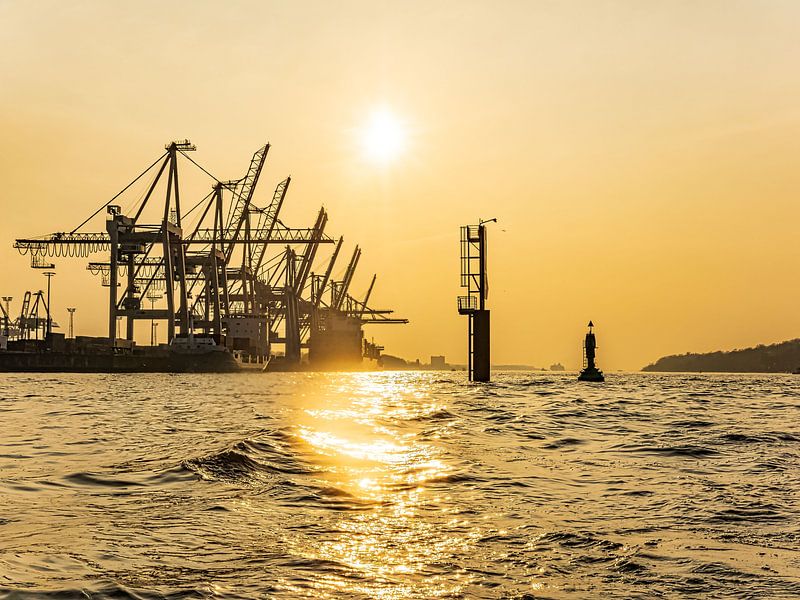 2015-04-10 elbe avec grues portuaires par Joachim Fischer