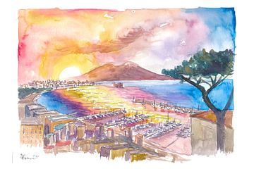 Spektakuläre Sonnenstrahlen über Napoli Italien mit Vesuv und Mittelmeer von Markus Bleichner