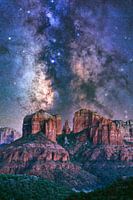 Arizona Sterrennacht Foto - Sedona Fine Art Fotografie Print, Melkweg Nachtlandschap, Beeld van Cathedral Rock, Arizona Woestijn Muurkunst