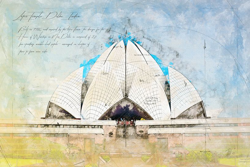 Lotustempel, India van Theodor Decker