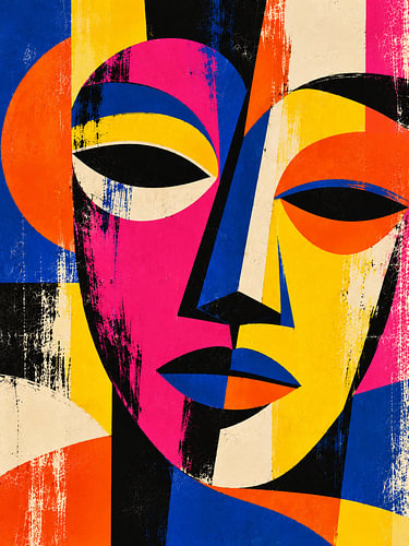 Vibrant Cubist Faces in Bold Colors