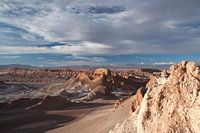 Valle de la Luna with the Andes in the background at dusk