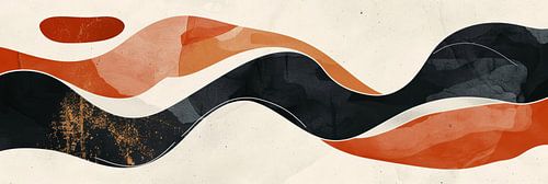 Retro vintage simpele abstracte digitale kunst in rood zwart en grijs panorama